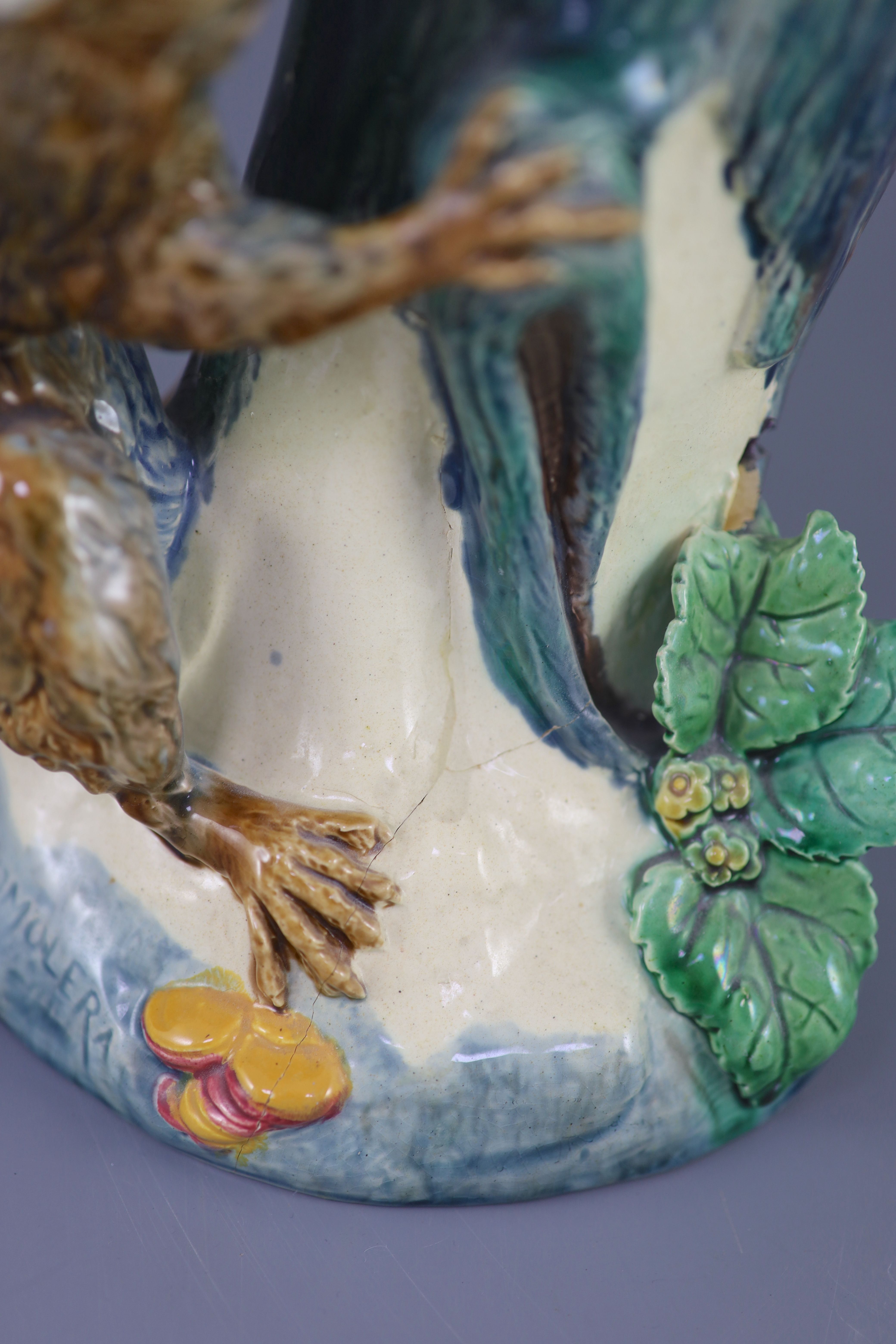 A rare Mintons majolica squirrel vase, modelled by Paul Comolera, 28cm high